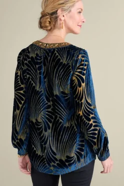 Soft Surroundings Tops|Adrienne Embroidered Velvet Tunic BlueSwirlVelvetBurnout