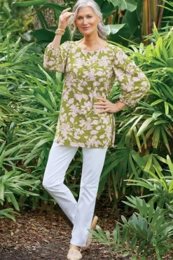 Soft Surroundings Tops|Tunics & Leggings|Ainsley Linen Blend Tunic InkBloomsGreen
