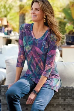 Soft Surroundings Tops|Alila 3/4 Sleeve Tunic WarmIrisMulti