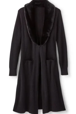 Soft Surroundings Sweaters & Cardigans|Amalie Faux Fur Collar Ribbed Cardigan Black