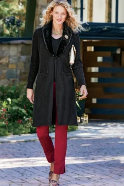 Soft Surroundings Sweaters & Cardigans|Amalie Faux Fur Collar Ribbed Cardigan Black