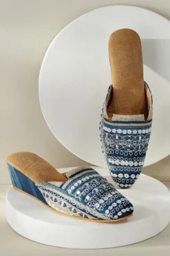 Soft Surroundings Shoes|Arizona Stripe Wedge Slide Blue