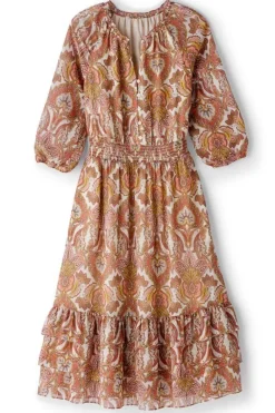 Soft Surroundings Dresses|Betsey Midi Dress GlobalScarfCreamCoral