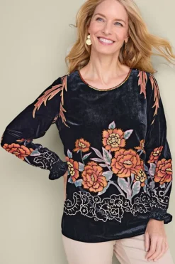 Soft Surroundings Tops|Brielle Velvet Top BlackMulti