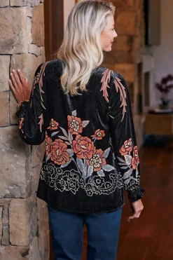 Soft Surroundings Tops|Brielle Velvet Top BlackMulti