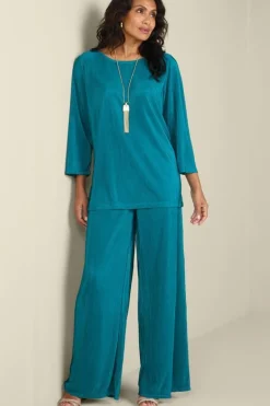 Soft Surroundings Pants|Cella Plisse Wide Leg Pants DeepLagoon