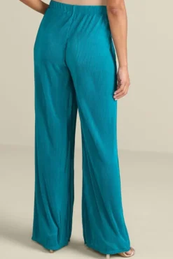 Soft Surroundings Pants|Cella Plisse Wide Leg Pants DeepLagoon