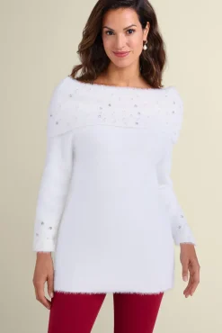 Soft Surroundings Tops|Sweaters & Cardigans|Christina Embellished Cowl Neck Sweater Tunic IvoryPearl