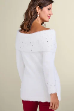 Soft Surroundings Tops|Sweaters & Cardigans|Christina Embellished Cowl Neck Sweater Tunic IvoryPearl