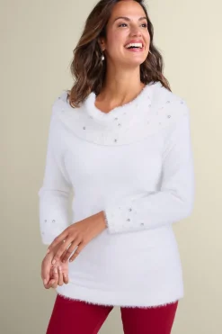 Soft Surroundings Tops|Sweaters & Cardigans|Christina Embellished Cowl Neck Sweater Tunic IvoryPearl