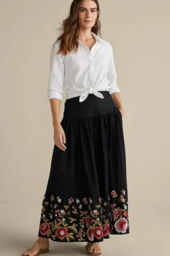 Soft Surroundings Skirts|Cindi Embroidered Maxi Skirt Black