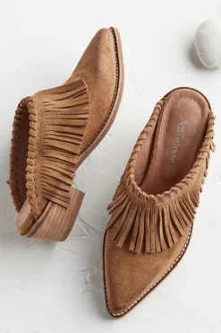 Soft Surroundings Shoes|Dabney Fringe Suede Mules Taupe