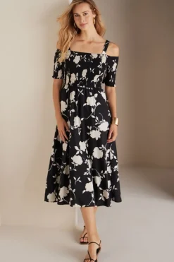 Soft Surroundings Dresses|Divani Dress BlackWhiteFloral
