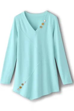 Soft Surroundings Tops|Dove French Terry Asymmetrical Tunic PastelTurquoise