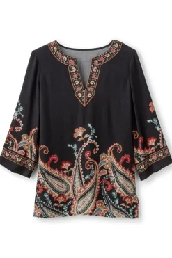 Soft Surroundings Tops|Tunics & Leggings|Elma 3/4 Sleeve Tunic CascadingBrder