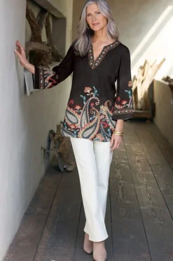 Soft Surroundings Tops|Tunics & Leggings|Elma 3/4 Sleeve Tunic CascadingBrder