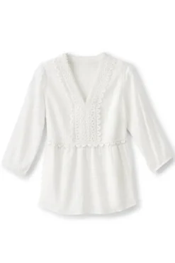 Soft Surroundings Tops|Elodie Windowpane Gauze Top Navy