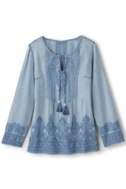 Soft Surroundings Tops|Emily Embroidered Tencel™ Top LightChambray