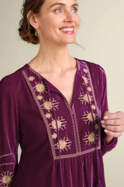 Soft Surroundings Tops|Evelyne Embroidered Velvet Tunic MagentaPurple