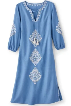 Soft Surroundings Dresses|Hasana Linen Blend Midi Dress RiversideBlue