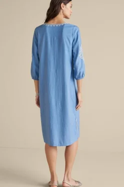 Soft Surroundings Dresses|Hasana Linen Blend Midi Dress RiversideBlue