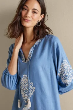 Soft Surroundings Dresses|Hasana Linen Blend Midi Dress RiversideBlue