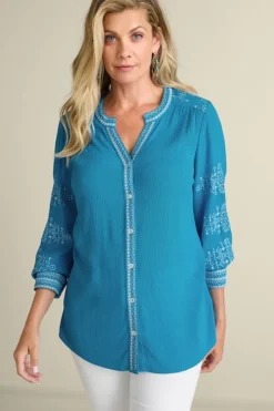 Soft Surroundings Tops|Tunics & Leggings|Imane Gauze Tunic BlueDanube