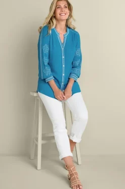 Soft Surroundings Tops|Tunics & Leggings|Imane Gauze Tunic BlueDanube