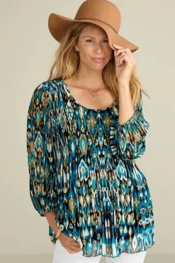 Soft Surroundings Tops|Tunics & Leggings|Imrie 3/4 Sleeve Tunic MenaraIkatBlue