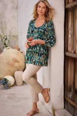 Soft Surroundings Tops|Tunics & Leggings|Imrie 3/4 Sleeve Tunic MenaraIkatBlue