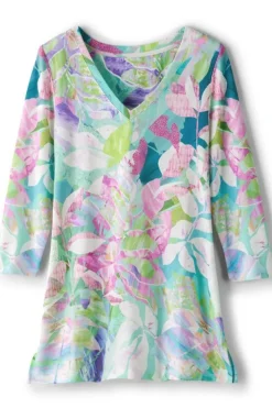 Soft Surroundings Tops|Tunics & Leggings|Iris 3/4 Sleeve Tunic TropicalMulti