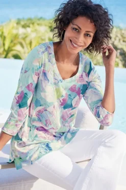 Soft Surroundings Tops|Tunics & Leggings|Iris 3/4 Sleeve Tunic TropicalMulti