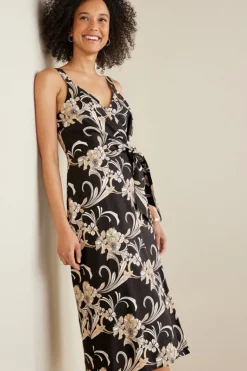 Soft Surroundings Dresses|Isla Stretch Linen Midi Dress GoldenBotanicals