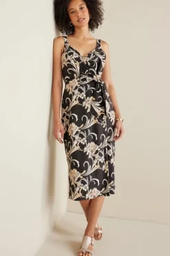 Soft Surroundings Dresses|Isla Stretch Linen Midi Dress GoldenBotanicals
