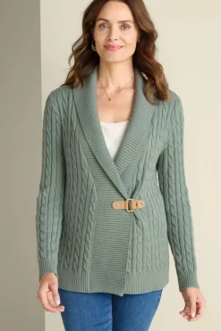 Soft Surroundings Tops|Sweaters & Cardigans|Ivey Cable Knit Cardigan AgaveGreen