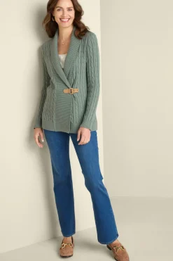 Soft Surroundings Tops|Sweaters & Cardigans|Ivey Cable Knit Cardigan AgaveGreen