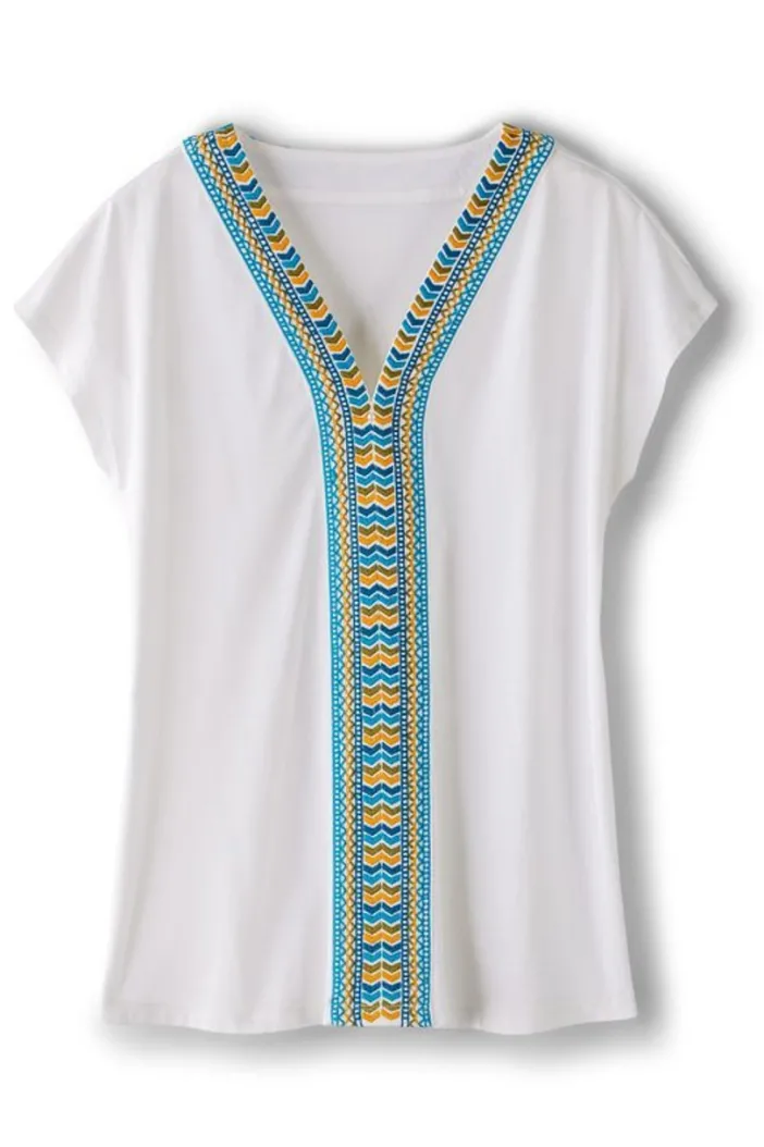 Soft Surroundings Tops|Izabel Embroidered Tee White