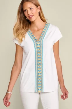 Soft Surroundings Tops|Izabel Embroidered Tee White