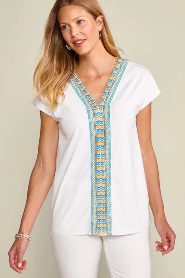 Soft Surroundings Tops|Izabel Embroidered Tee White