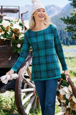 Soft Surroundings Tops|Sweaters & Cardigans|Janece Plaid Sweater Tunic FestivePlaidGreen