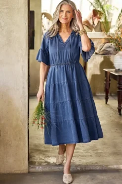 Soft Surroundings Dresses|Jessanne Tencel™ Midi Dress DarkMediumIndigo