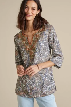 Soft Surroundings Tops|Tunics & Leggings|Kaimana Embellished Tunic SpringPaisley