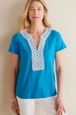 Soft Surroundings Tops|Kaitlyn Embellished Knit Tee SwedishBlue