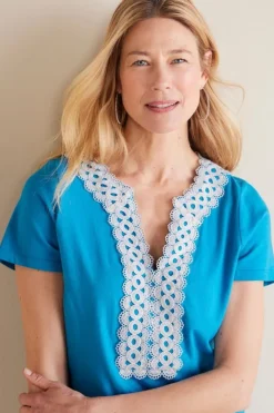 Soft Surroundings Tops|Kaitlyn Embellished Knit Tee SwedishBlue