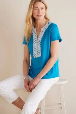 Soft Surroundings Tops|Kaitlyn Embellished Knit Tee SwedishBlue