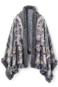 Soft Surroundings Scarves & Wraps|Katya Faux Fur Trim Wrap Scarf Gray