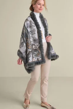 Soft Surroundings Scarves & Wraps|Katya Faux Fur Trim Wrap Scarf Gray
