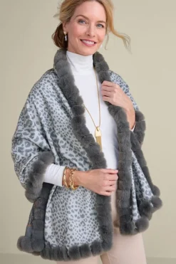Soft Surroundings Scarves & Wraps|Katya Faux Fur Trim Wrap Scarf Gray