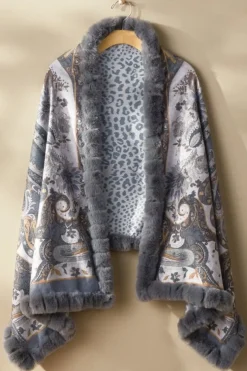 Soft Surroundings Scarves & Wraps|Katya Faux Fur Trim Wrap Scarf Gray