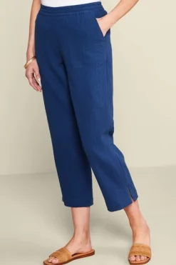 Soft Surroundings Pants|Khulani Straight Leg Gauze Crop Pants Navy